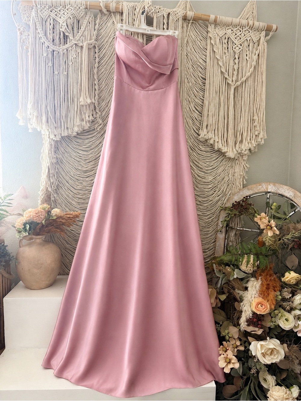 Lulus Blush Pink Strapless Satin A-Line Dress